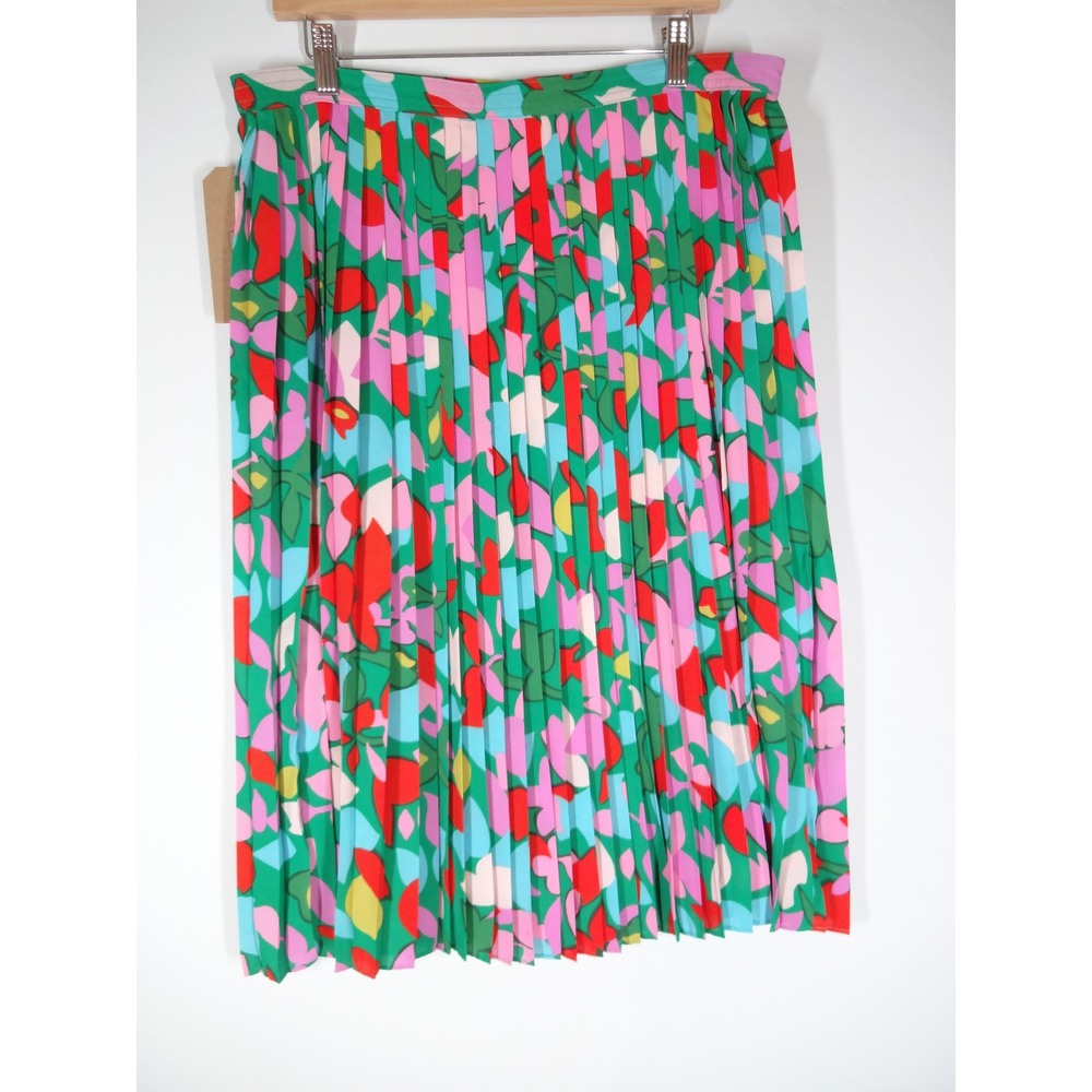 J.Crew Pleated Midi Skirt Womens 14 Green Multi Abstract Floral Print Arsy